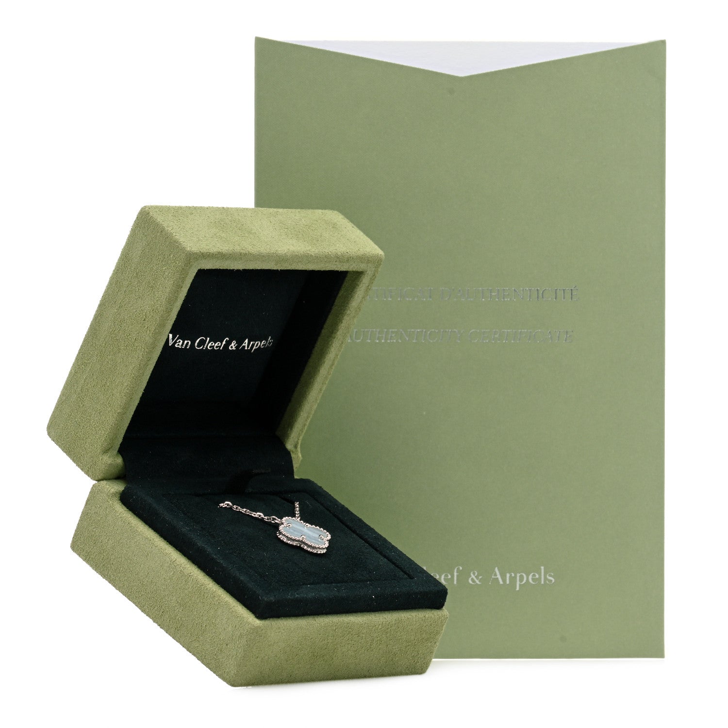Van Cleef & Arpels 18K White Gold Chalcedony Vintage Alhambra Pendant Necklace 6 of 6