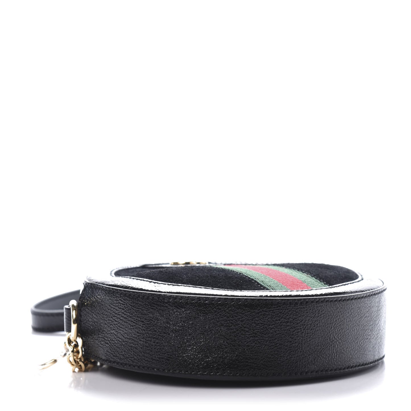 Suede Patent Web Mini Ophidia Round Shoulder Bag Black