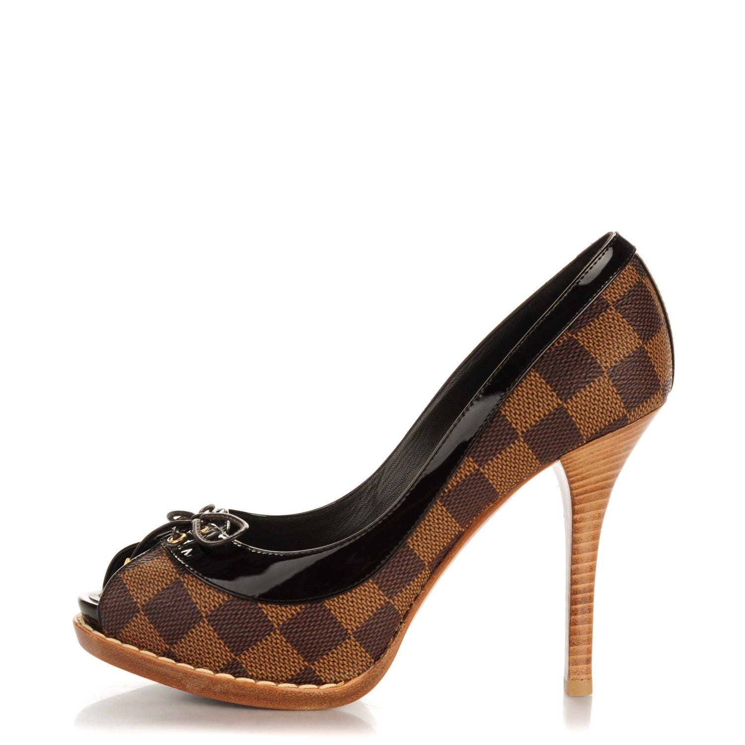 Louis Vuitton Damier Ebene Palm Beach Peep Toe Pumps 35 1 of 7