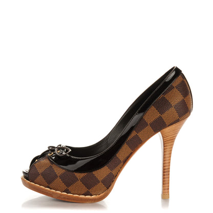 Louis Vuitton Damier Ebene Palm Beach Peep Toe Pumps 35 1 of 7