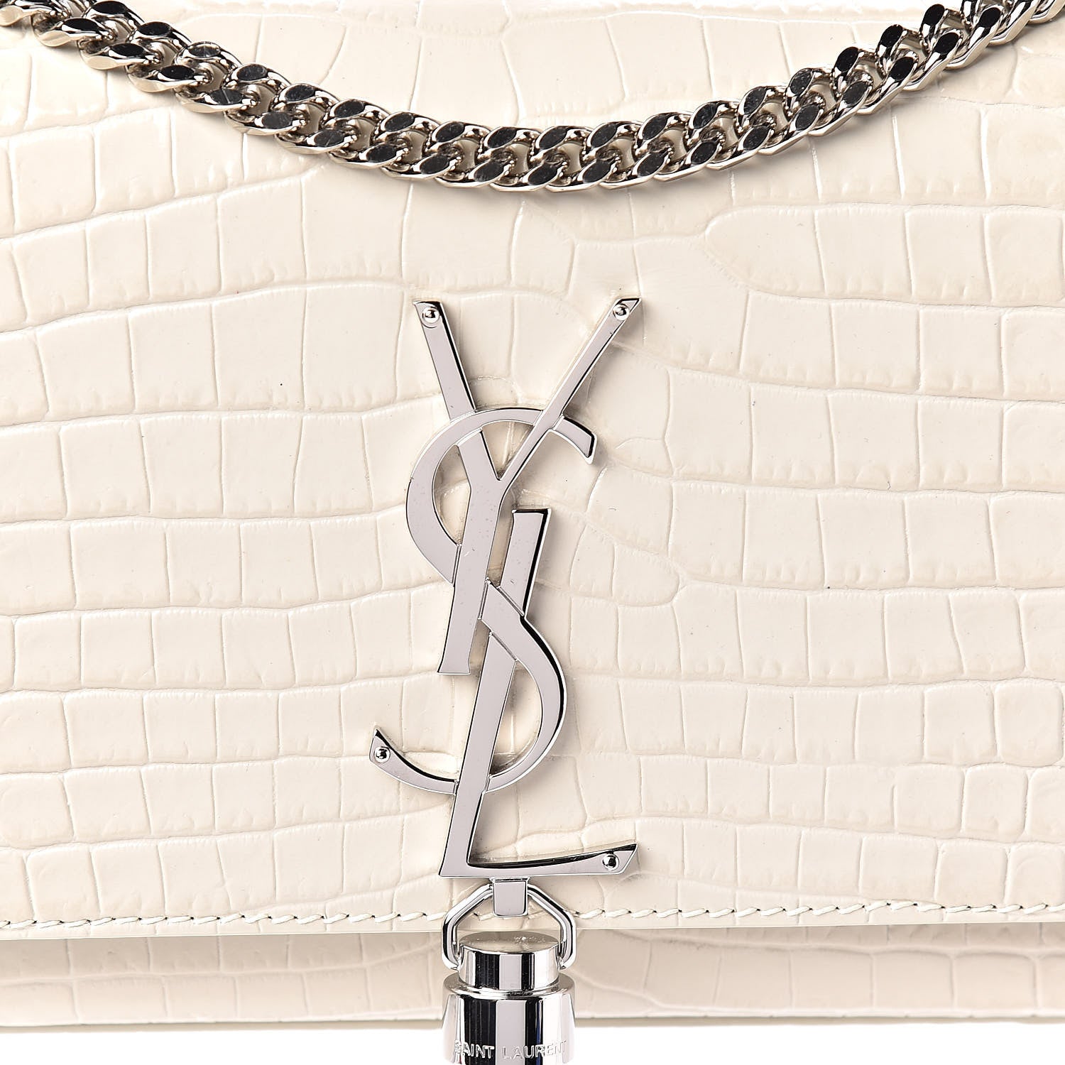 Saint Laurent Croc Calfskin Embossed Small Classic Monogram Kate Tassel Satchel Mouse Grey 9 of 9