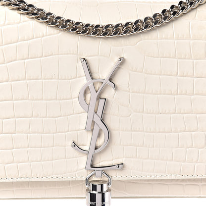 Saint Laurent Croc Calfskin Embossed Small Classic Monogram Kate Tassel Satchel Mouse Grey 9 of 9