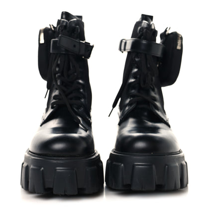 Prada Spazzolato Rois Nylon Metal Triangle Logo Monolith Pouch Pocket 55mm Boots 38.5 Black 3 of 10