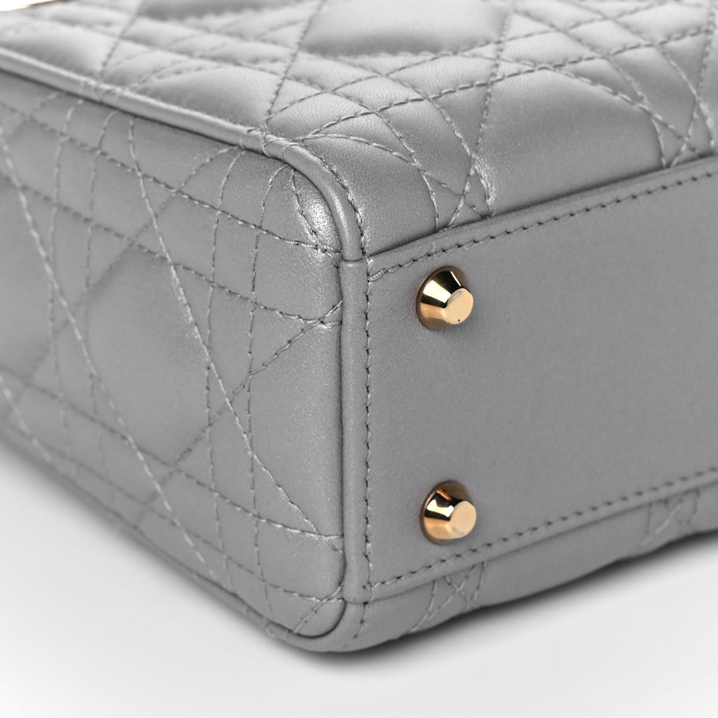 Metallic Lambskin Cannage Mini Lady Dior Grey