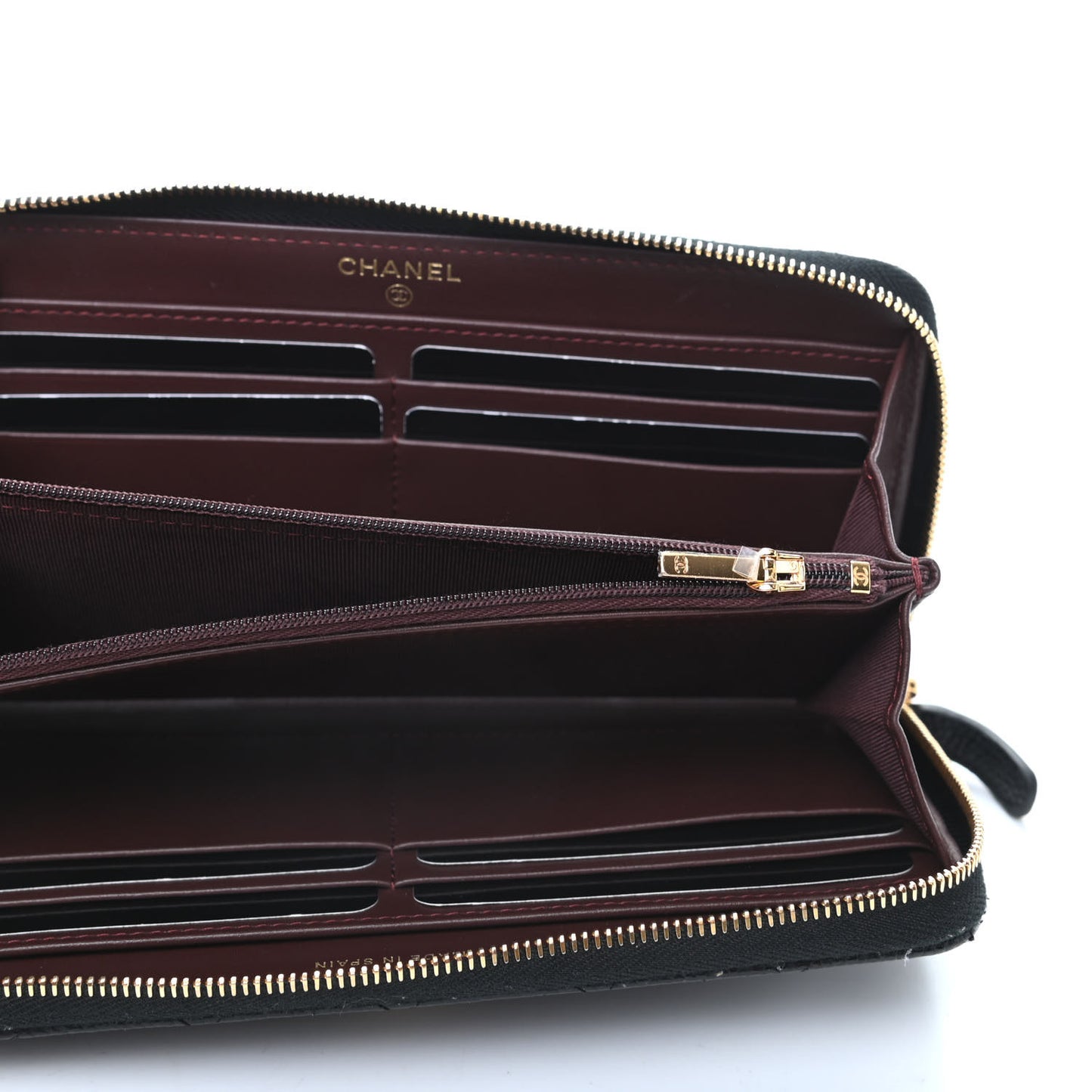 Caviar Quilted Large Gusset Zip Around Wallet Black