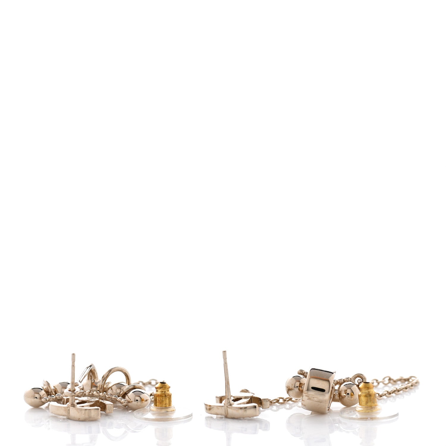 Chanel Metal Crystal CC Chain Cuff Earrings Gold 4 of 5