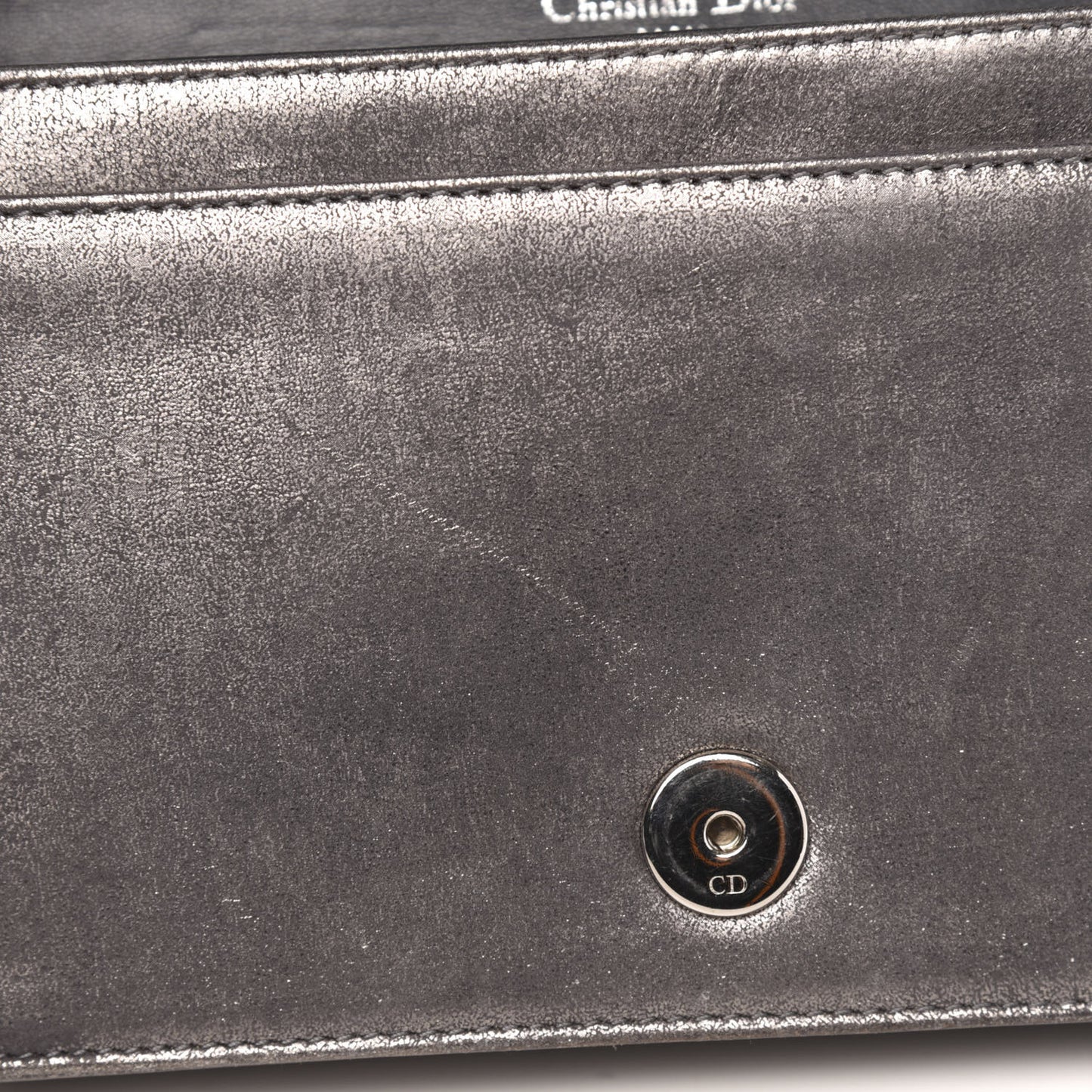 Metallic Brushed Calfskin Diorama Wallet on Chain Pouch Gunmetal