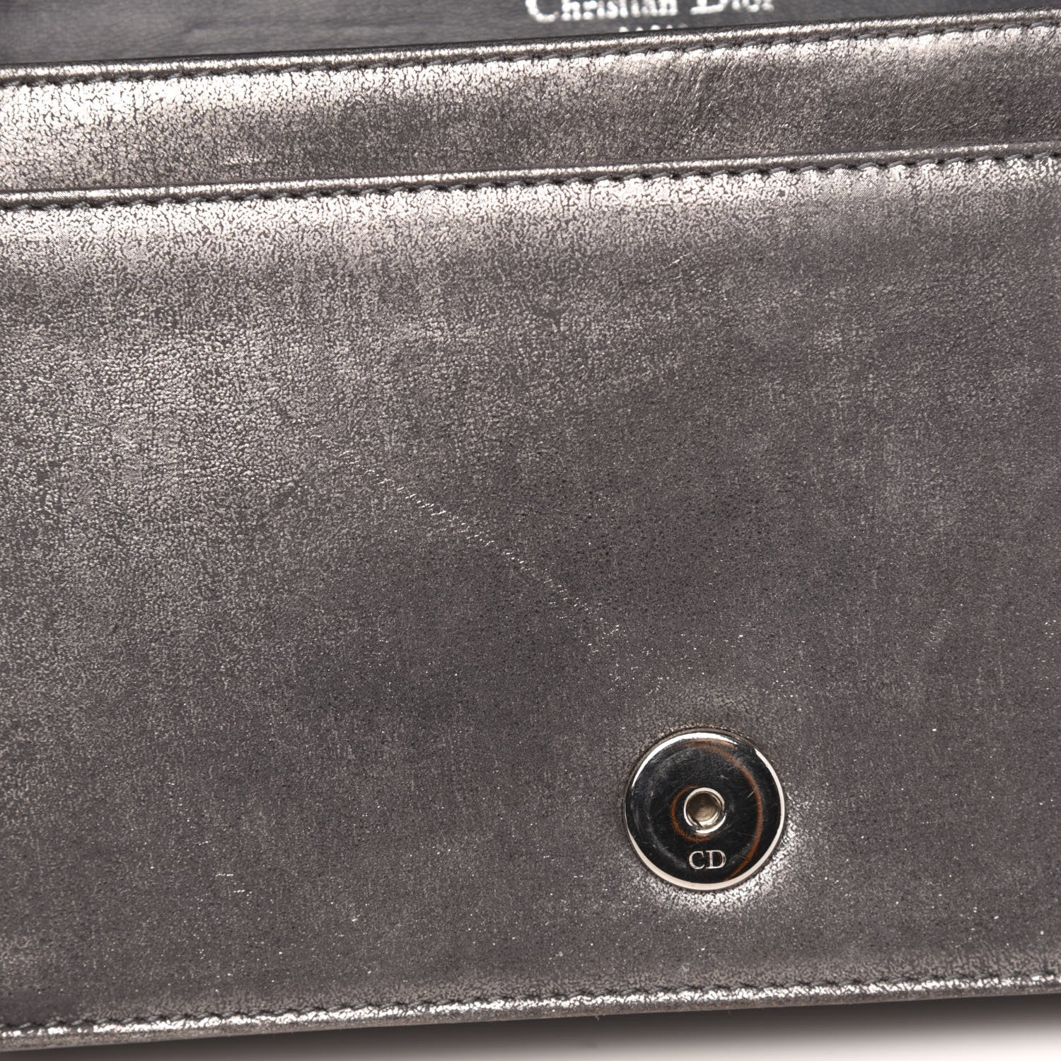 Christian Dior Metallic Brushed Calfskin Diorama Wallet on Chain Pouch Gunmetal 7 of 12