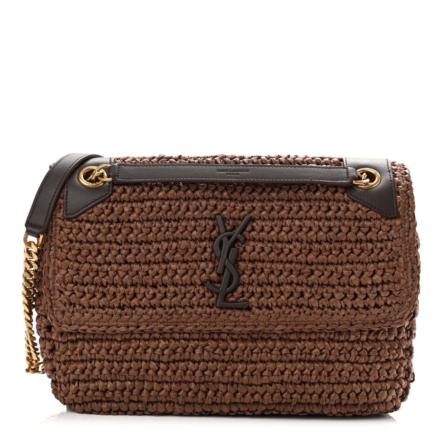 Raffia Calfskin Monogram Medium Niki Chain Satchel New Nut