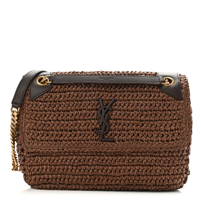 Saint Laurent Raffia Calfskin Monogram Medium Niki Chain Satchel New Nut 1 of 11