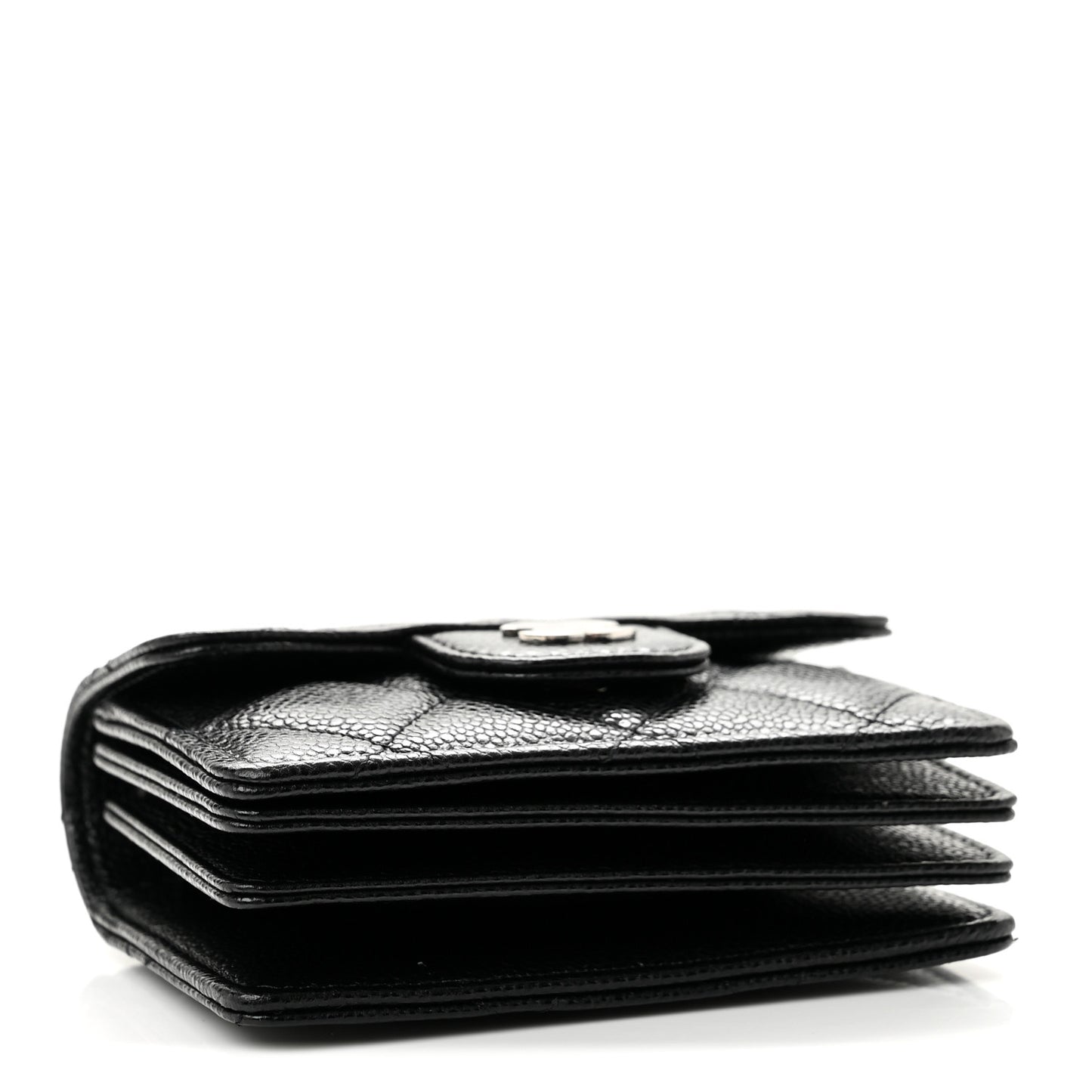 Caviar Quilted Flap Card Holder On Chain Black