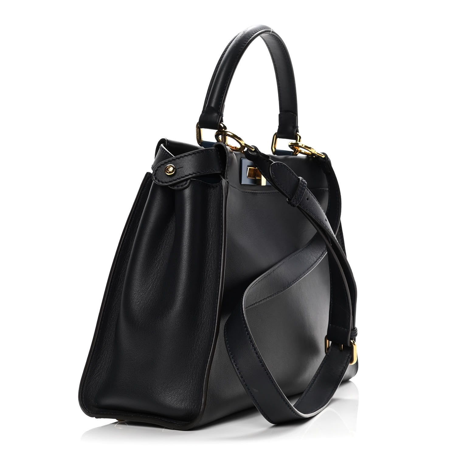 Fendi Vitello Seta Shiny Nappa Medium Peekaboo Iconic Satchel Blue Notte Turchese 3 of 12