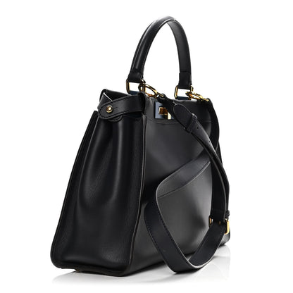 Fendi Vitello Seta Shiny Nappa Medium Peekaboo Iconic Satchel Blue Notte Turchese 3 of 12