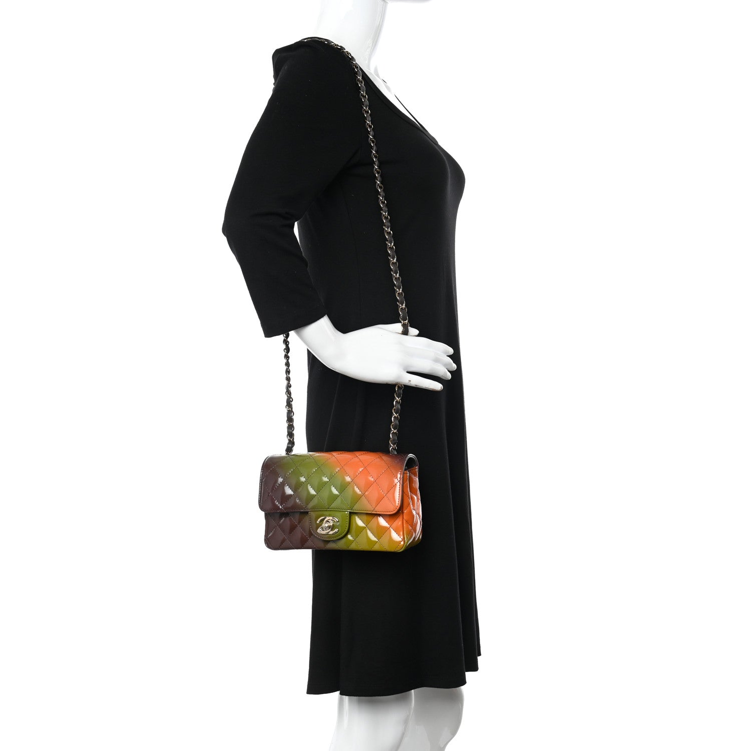 Chanel Shaded Patent Calfskin Quilted Mini Rectangular Flap Green Orange Dark Brown 2 of 11