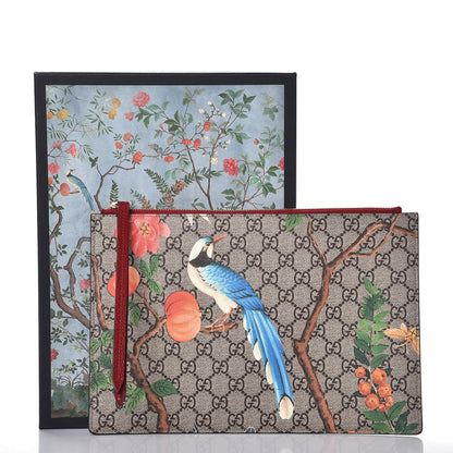 Gucci GG Supreme Monogram Tian Large Zip Pouch Beige Multicolor Red 8 of 8