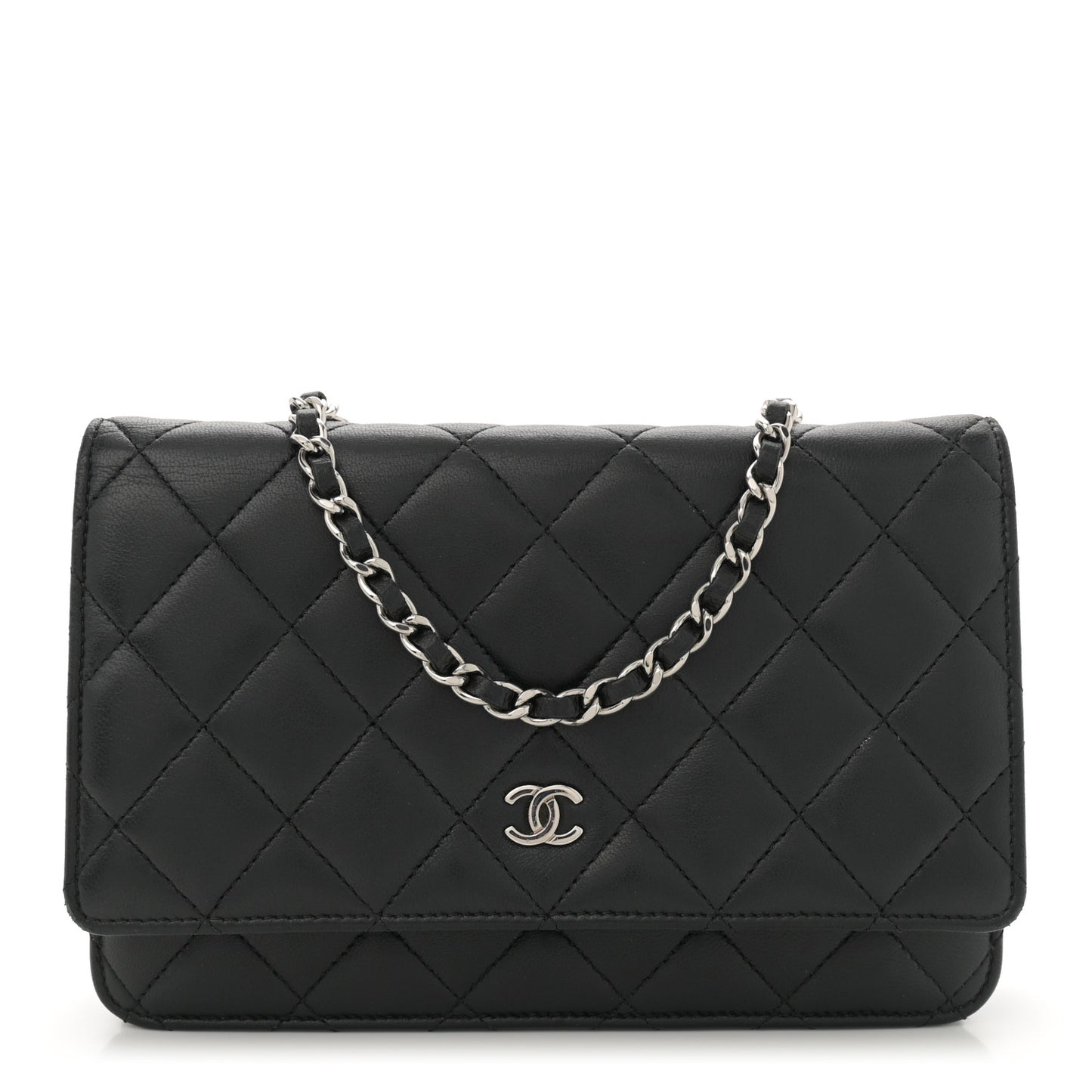 Lambskin Quilted Wallet On Chain WOC Black