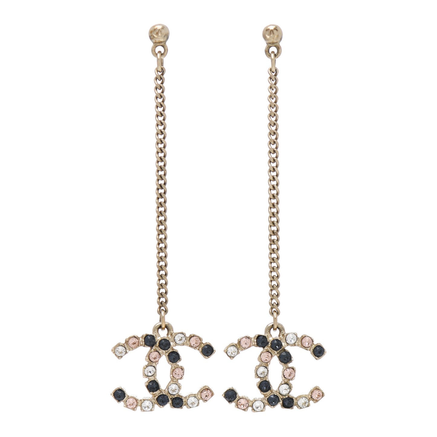 Crystal CC Drop Earrings Pink Grey Gold