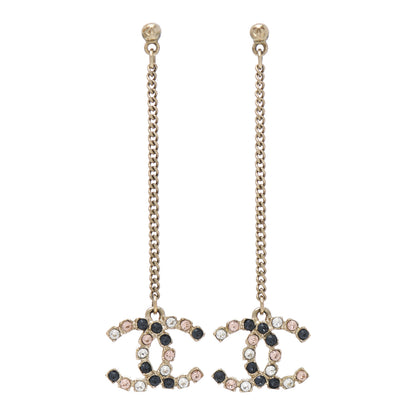 Chanel Crystal CC Drop Earrings Pink Grey Gold 1 of 4