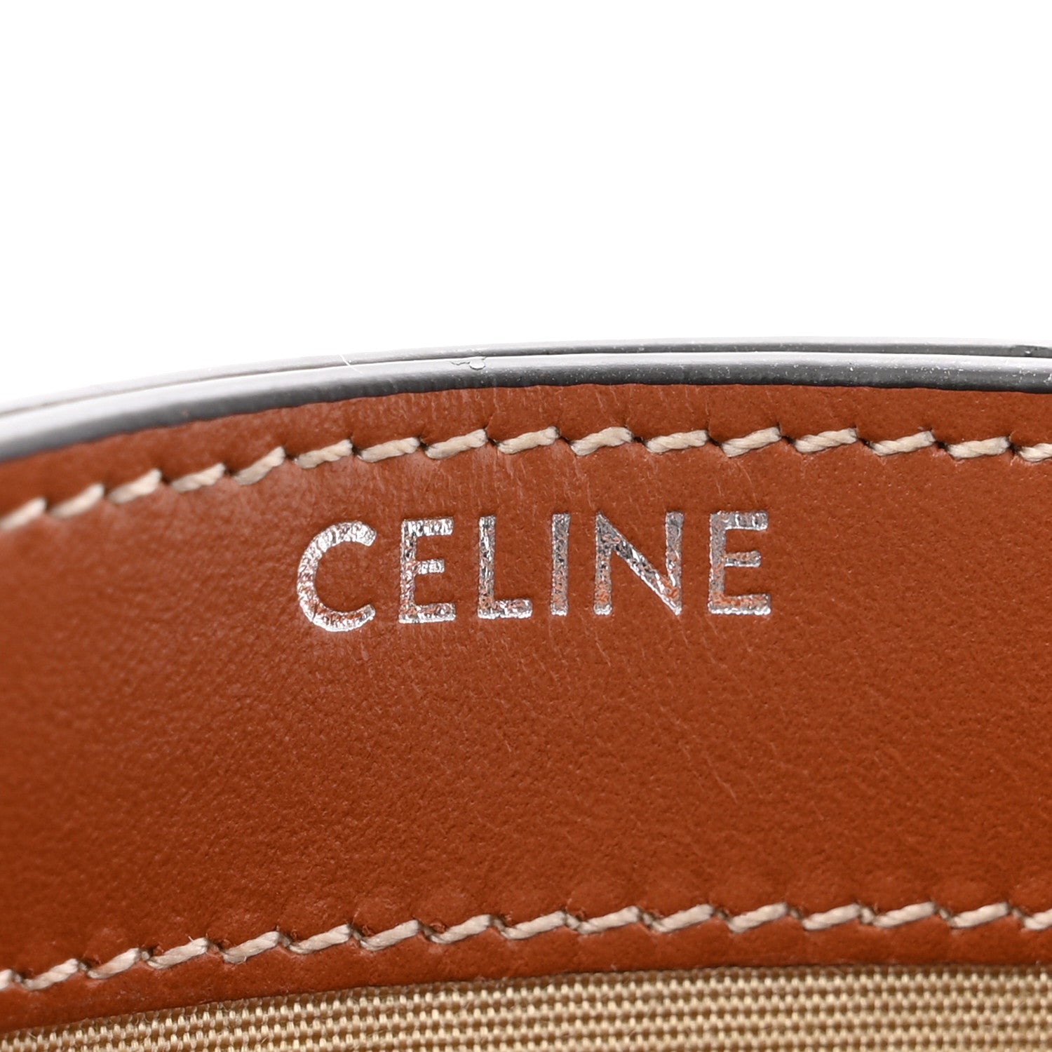 Celine Triomphe Canvas Calfskin Card Holder White Tan 6 of 6