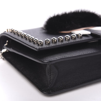 Fendi Vitello Elite Mink Fur Studded Karlito Tube Wallet on Chain Black 8 of 10