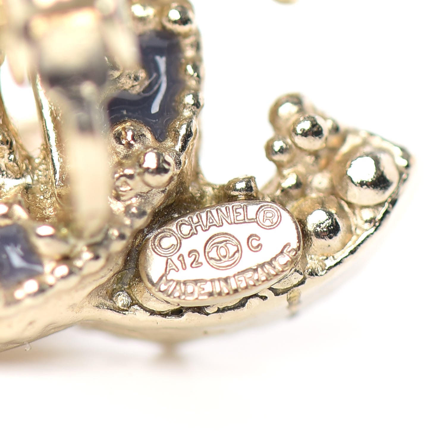 Chanel Crystal Enamel CC Clip On Earrings Light Grey Gold 4 of 4