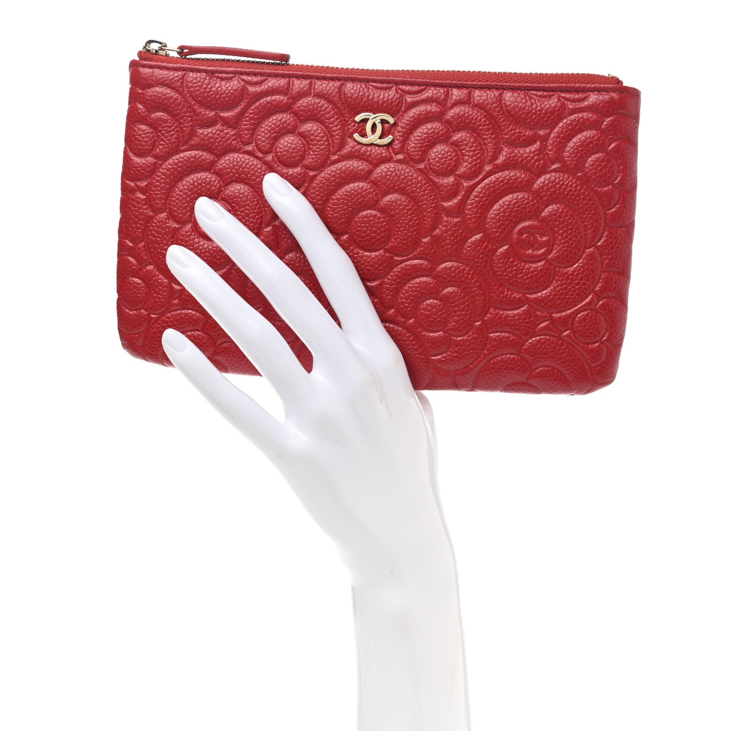 Caviar Camellia Embossed Cosmetic Pouch Red