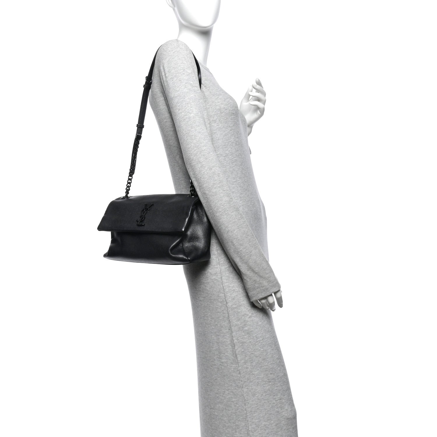 Saint Laurent Grain De Poudre Medium West Hollywood Monogram Fold-Over Black 2 of 9