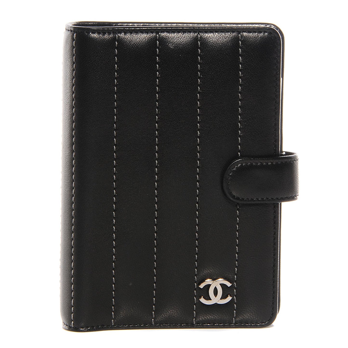 Lambskin Vertical Quilt Mademoiselle Small Ring Agenda Planner Black