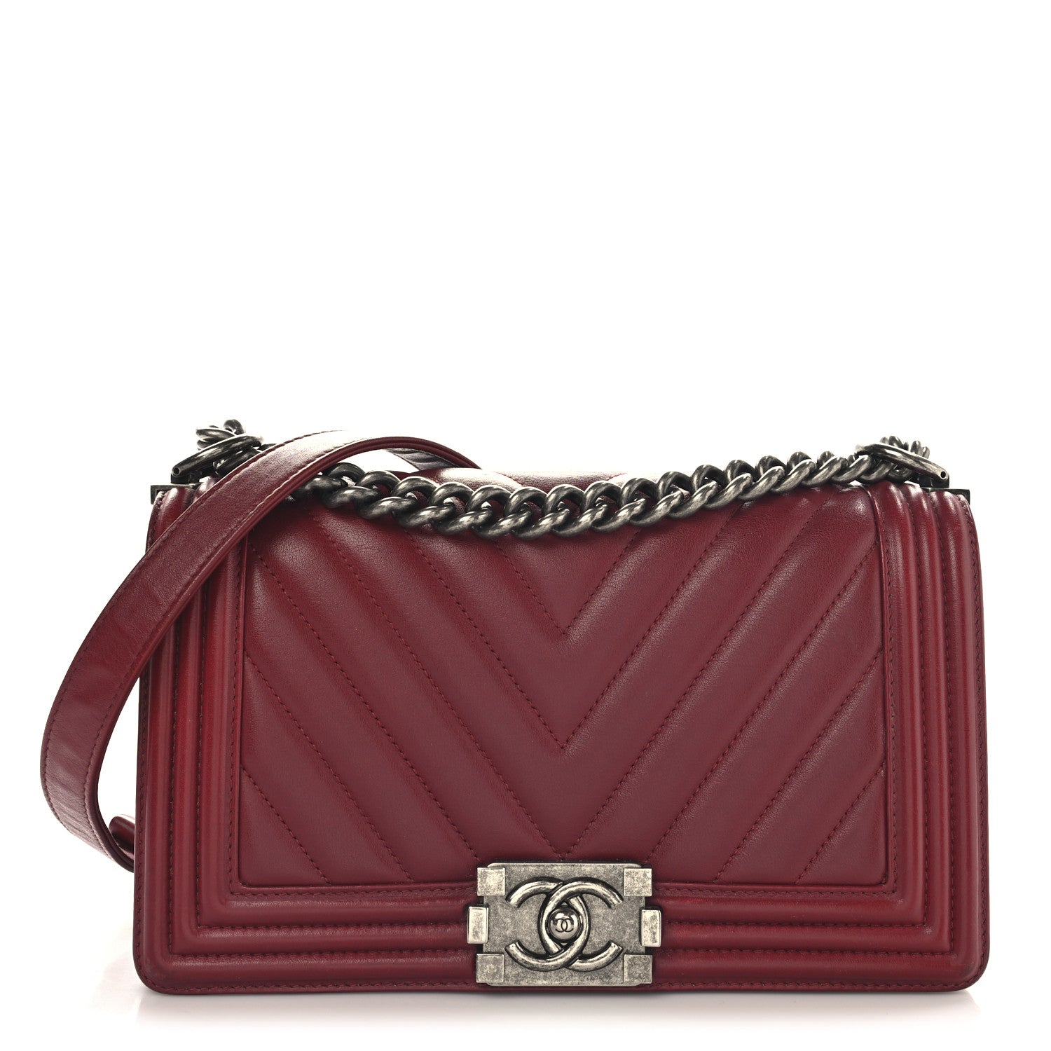 Chanel Calfskin Chevron Quilted Medium Boy Flap Red 1 of 13