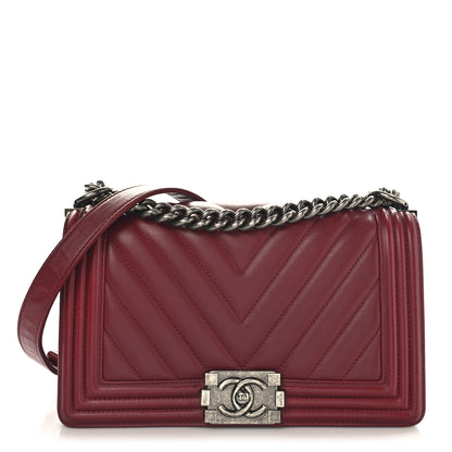 Chanel Calfskin Chevron Quilted Medium Boy Flap Red 1 of 13