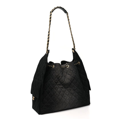 Chanel Washed Denim Quilted Medium Chanel 25 Handbag Black 4 of 11