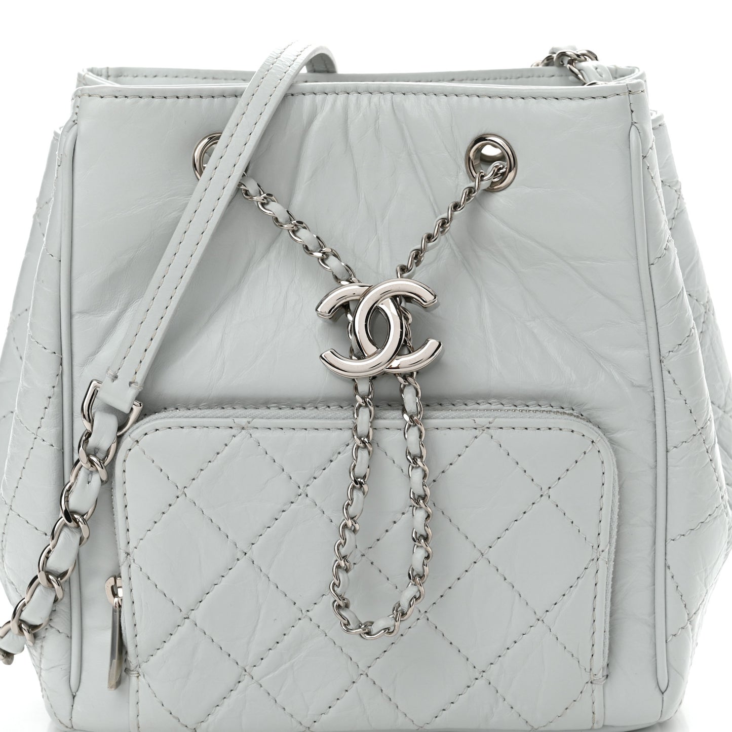 Aged Calfskin Quilted Small Drawstring Bag Blue