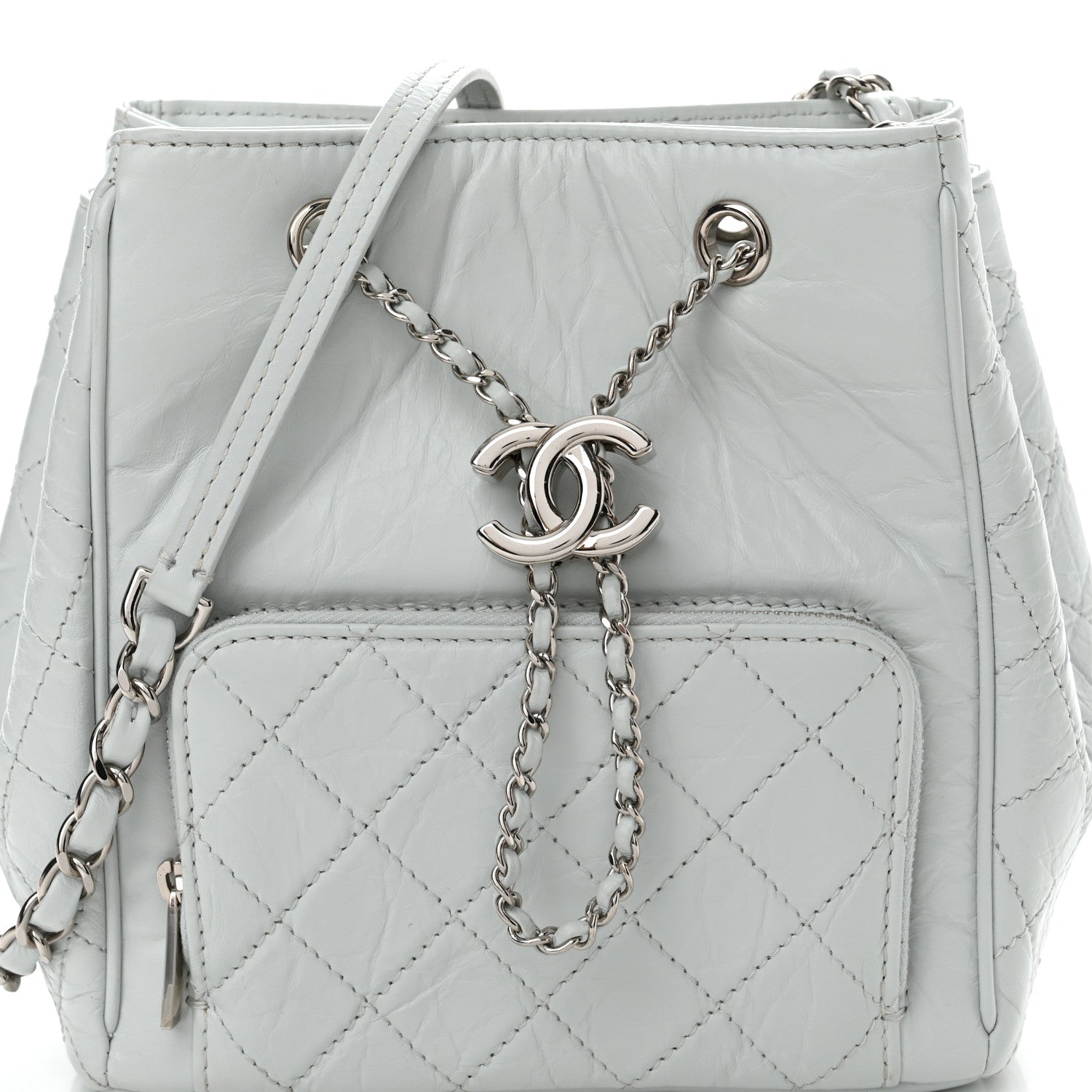 Chanel Aged Calfskin Quilted Small Drawstring Bag Blue 8 of 10