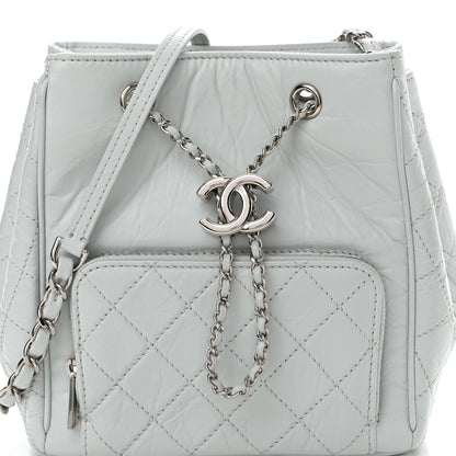 Chanel Aged Calfskin Quilted Small Drawstring Bag Blue 8 of 10