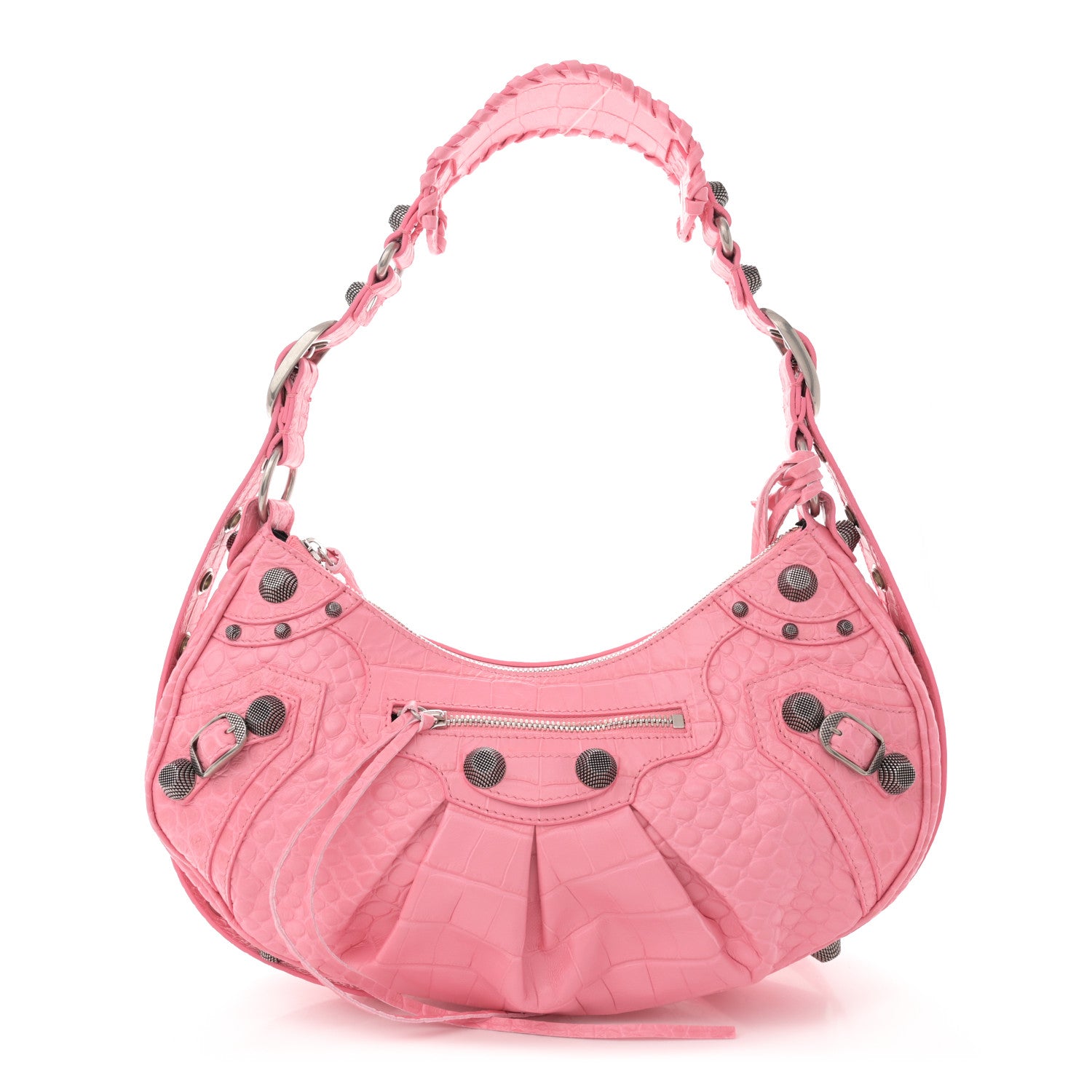 Balenciaga Extra Supple Calfskin Crocodile Embossed Small Le Cagole Shoulder Bag Sweet Pink 1 of 12