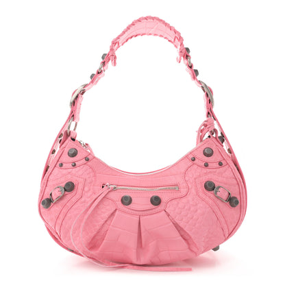 Balenciaga Extra Supple Calfskin Crocodile Embossed Small Le Cagole Shoulder Bag Sweet Pink 1 of 12