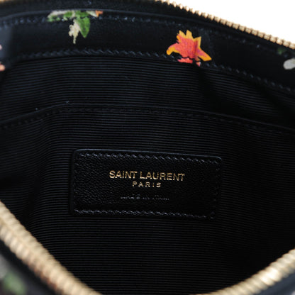 Saint Laurent Calfskin Prairie Flower Printed Monogram Pouch Black Multicolor 6 of 7