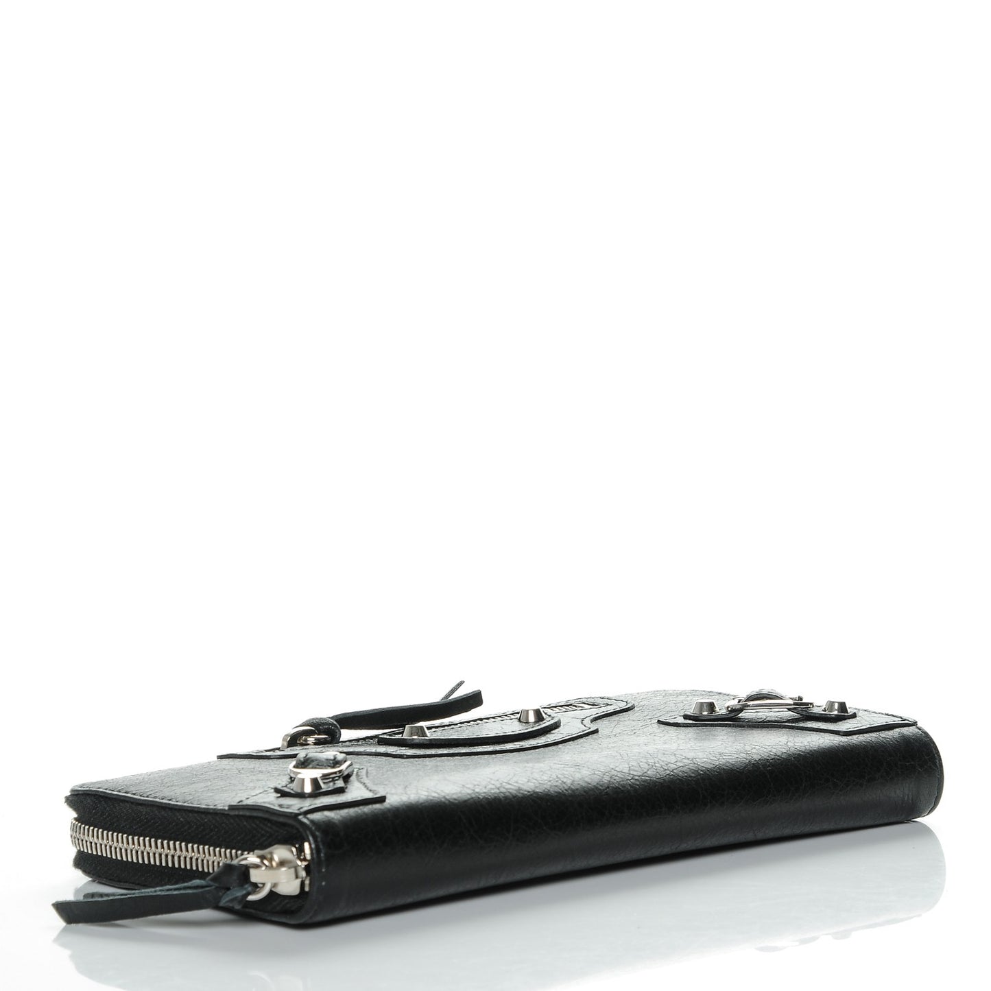 Agneau Classic Silver Hardware Continental Zip Around Wallet Black