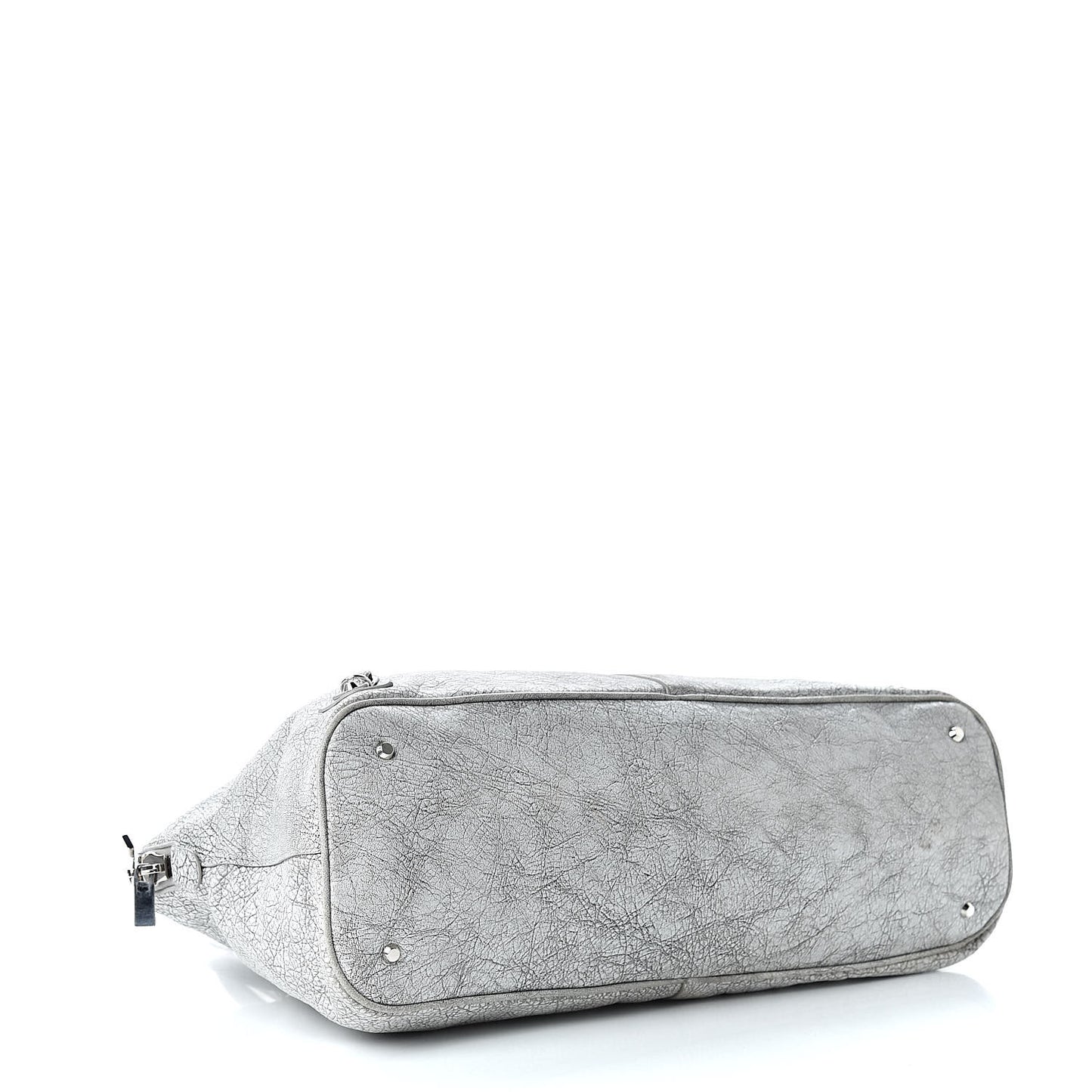 Agneau Classic Silver Hardware Papier Large Bowling Bag Grey