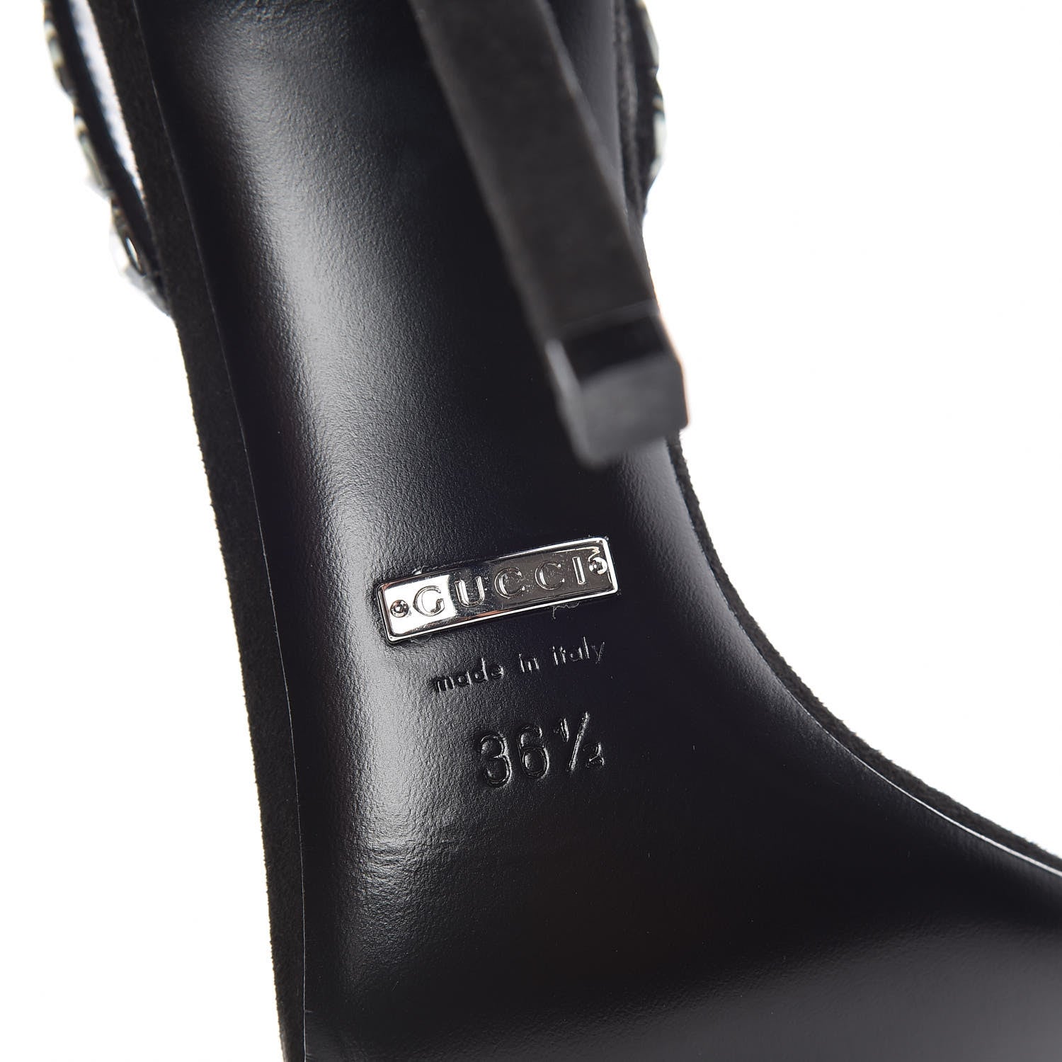 Gucci Kid Scamosciato Crystallo Mallory Slingback Sandal 36.5 Black 7 of 10