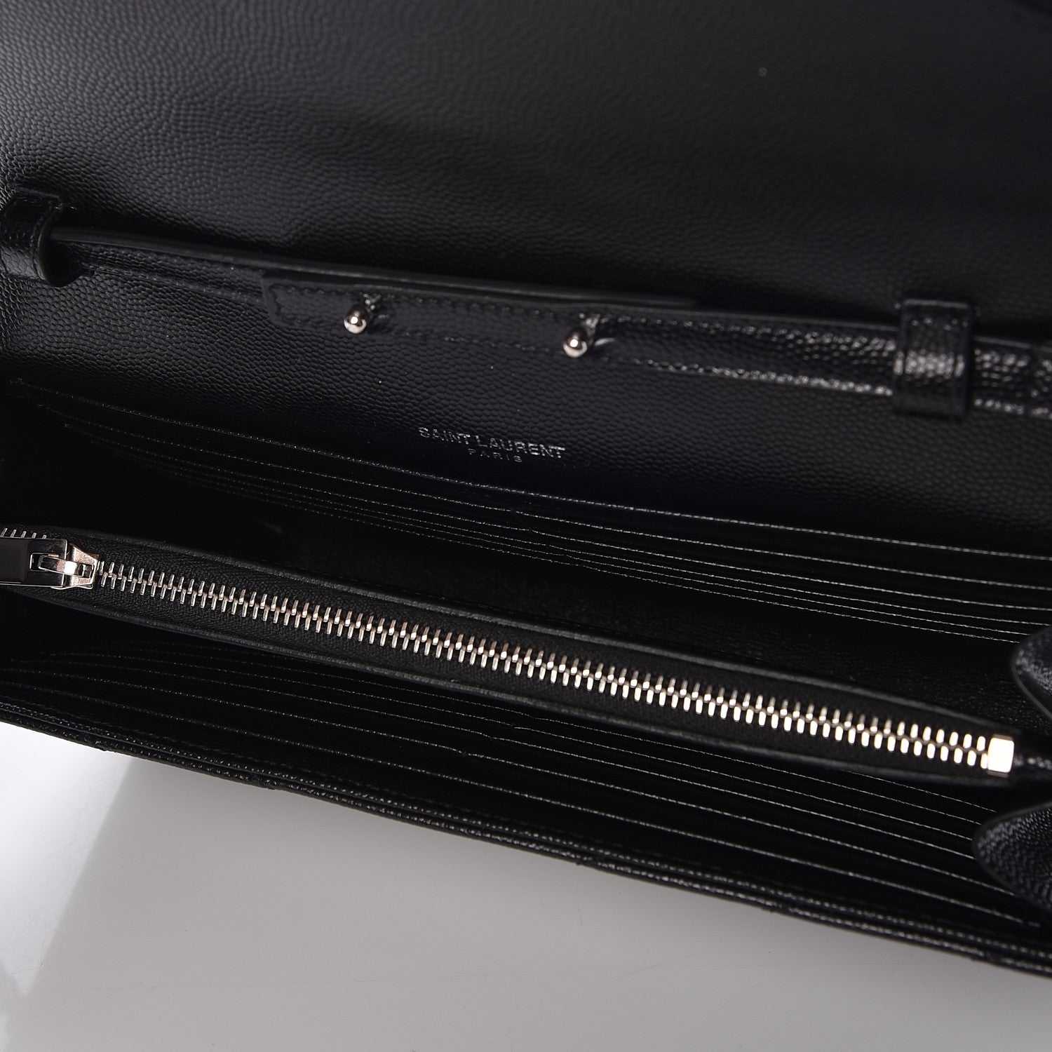 Saint Laurent Grain De Poudre Matelasse Chevron Monogram Chain Wallet Black 5 of 7