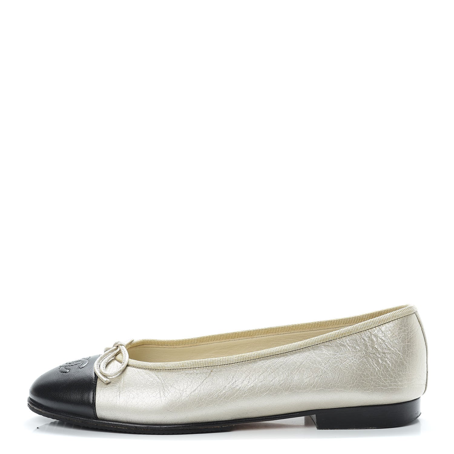 Chanel Metallic Lambskin Cap Toe CC Ballerina Flats 37 Gold Black 1 of 18