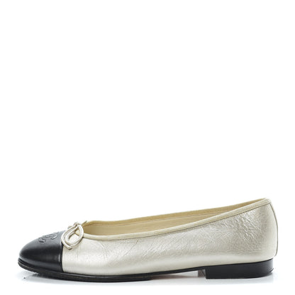 Chanel Metallic Lambskin Cap Toe CC Ballerina Flats 37 Gold Black 1 of 18
