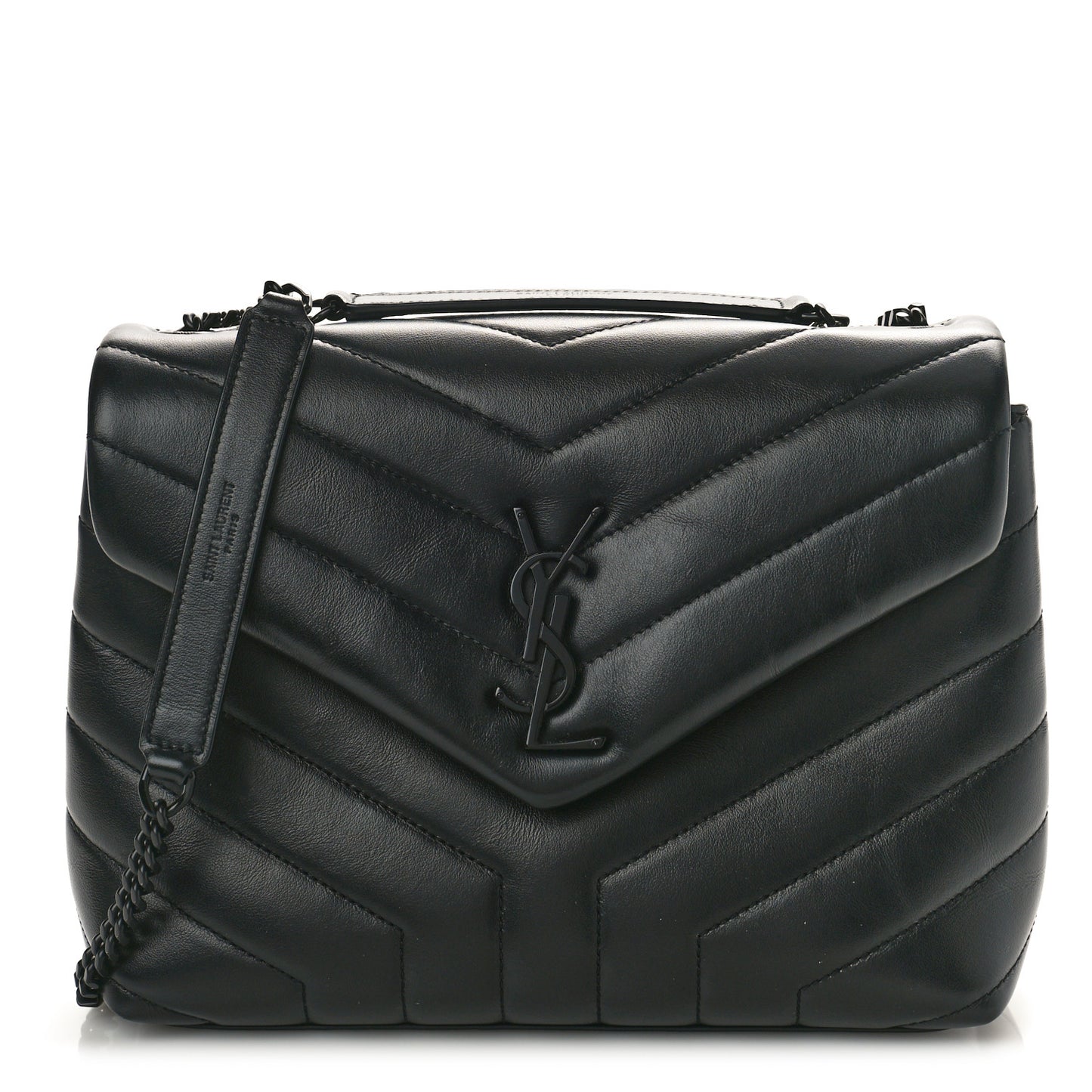 Calfskin Y Quilted Monogram Monochrome Small Loulou Chain Satchel Black