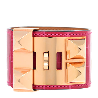 Hermes Shiny Alligator Collier de Chien CDC Bracelet T2 Framboise 3 of 6
