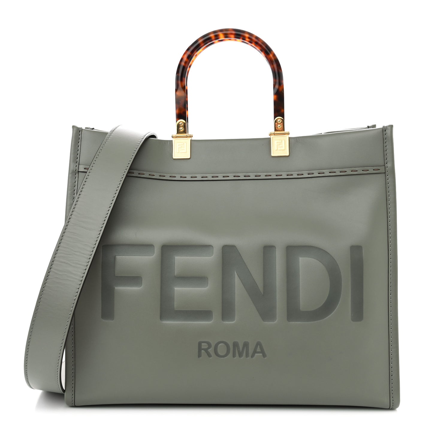 Vitello King Plexiglass Logo Embossed Medium Fendi Sunshine Shopper Tote Moon