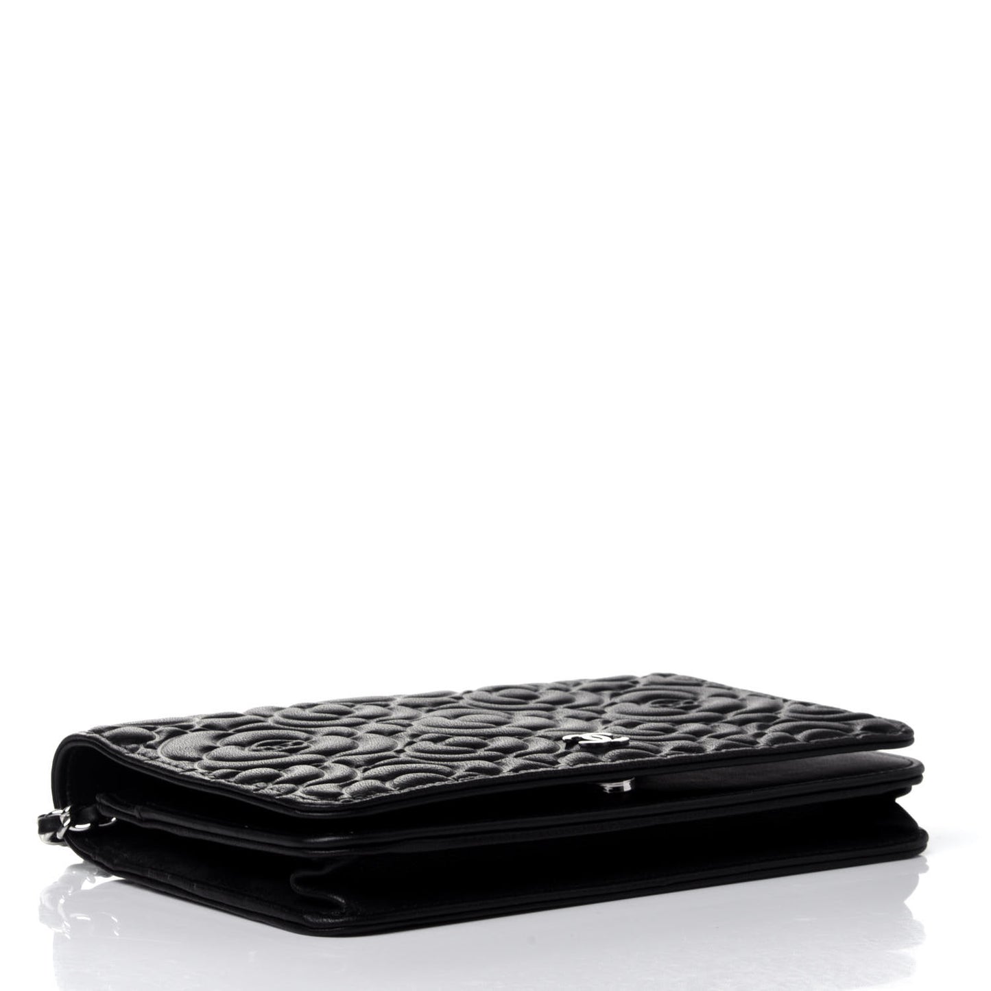 Lambskin Camellia Embossed Wallet on Chain WOC Black