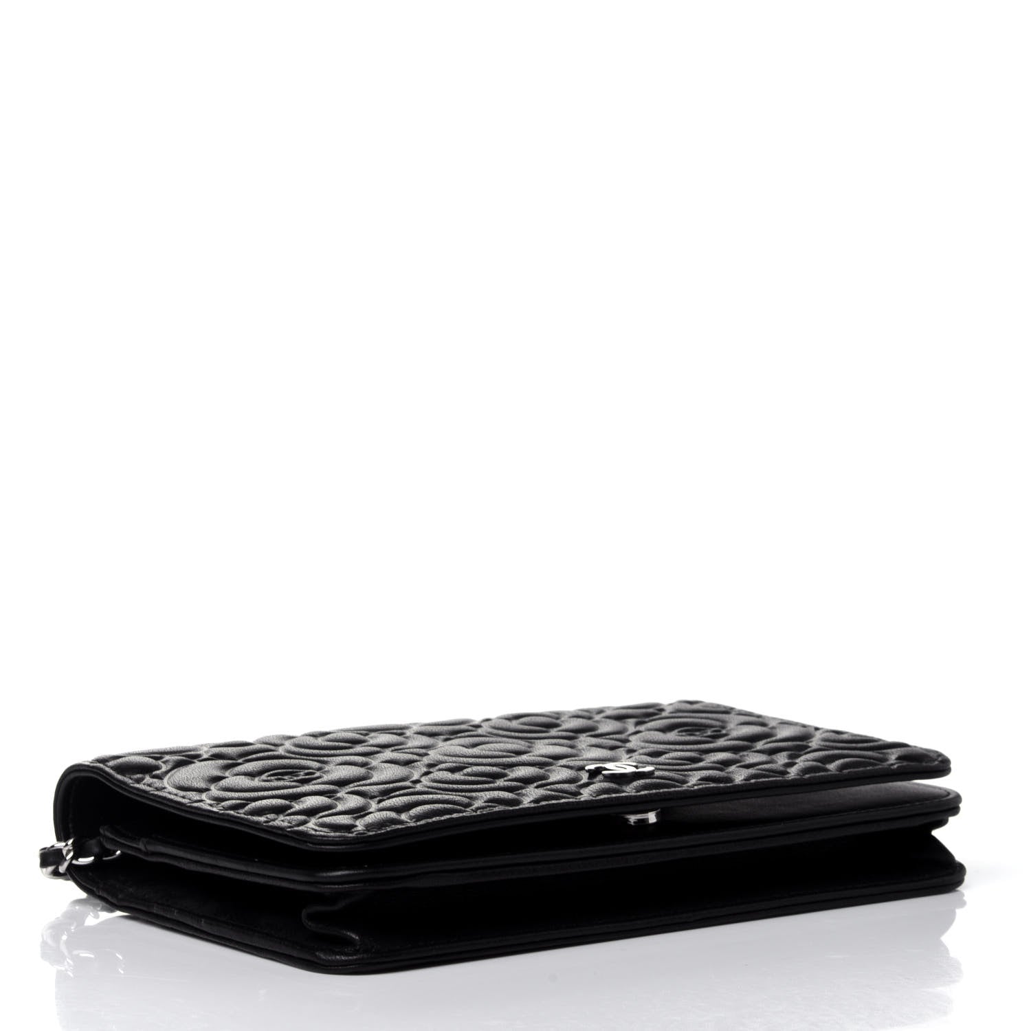 Chanel Lambskin Camellia Embossed Wallet on Chain WOC Black 4 of 4
