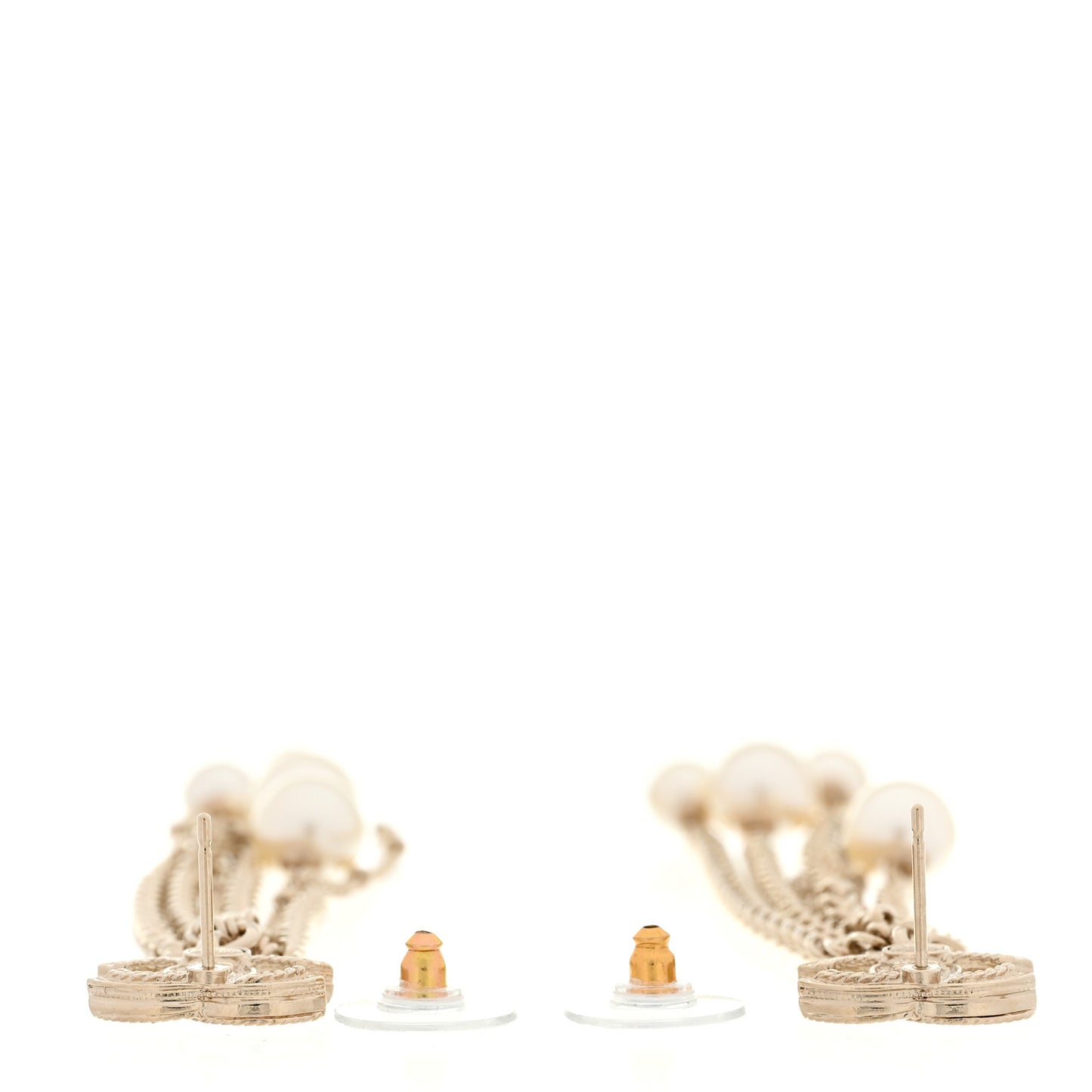 Pearl Chain CC Dangle Earrings Gold