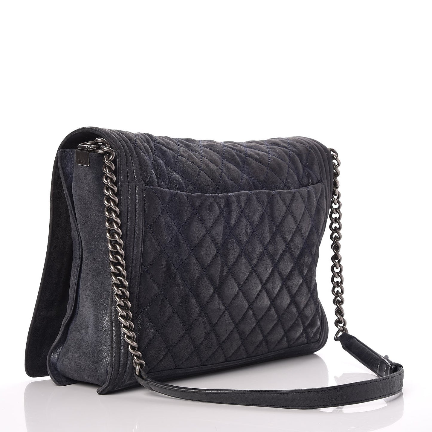 Goatskin Quilted Large Gentle Boy Flap Black